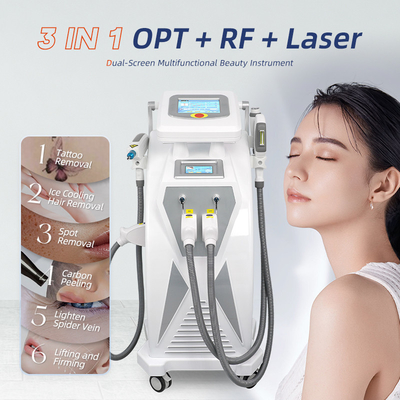Layar ganda 3 dalam 1 Multifungsi RF Lifting Nd Yag Laser Tattoo Removal OPT IPL Hair Removal Machine